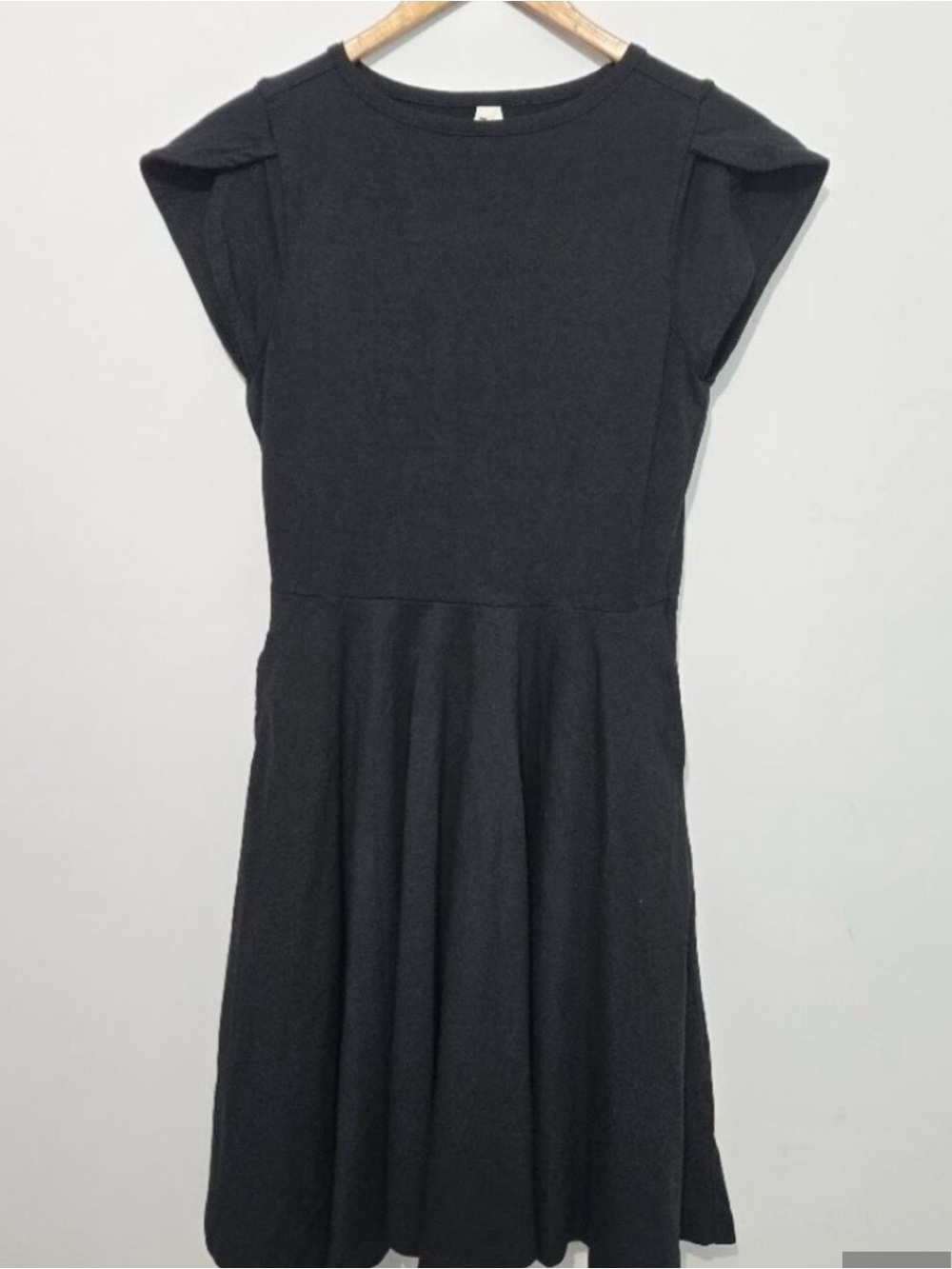 Pact Fit & Flare Petal Sleeve Skater Tie Waist Dress In Black Women's Size M